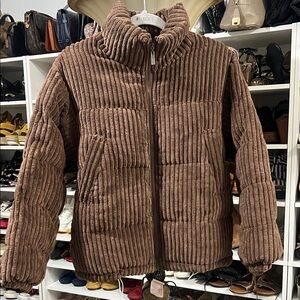 Brown Ribbed Zip-Up Jacket